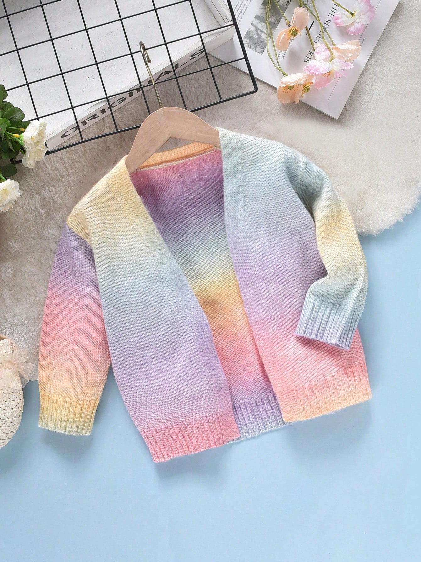 Young Girls'  Elegant Tie-Dye Rainbow Duster Coat Without Button