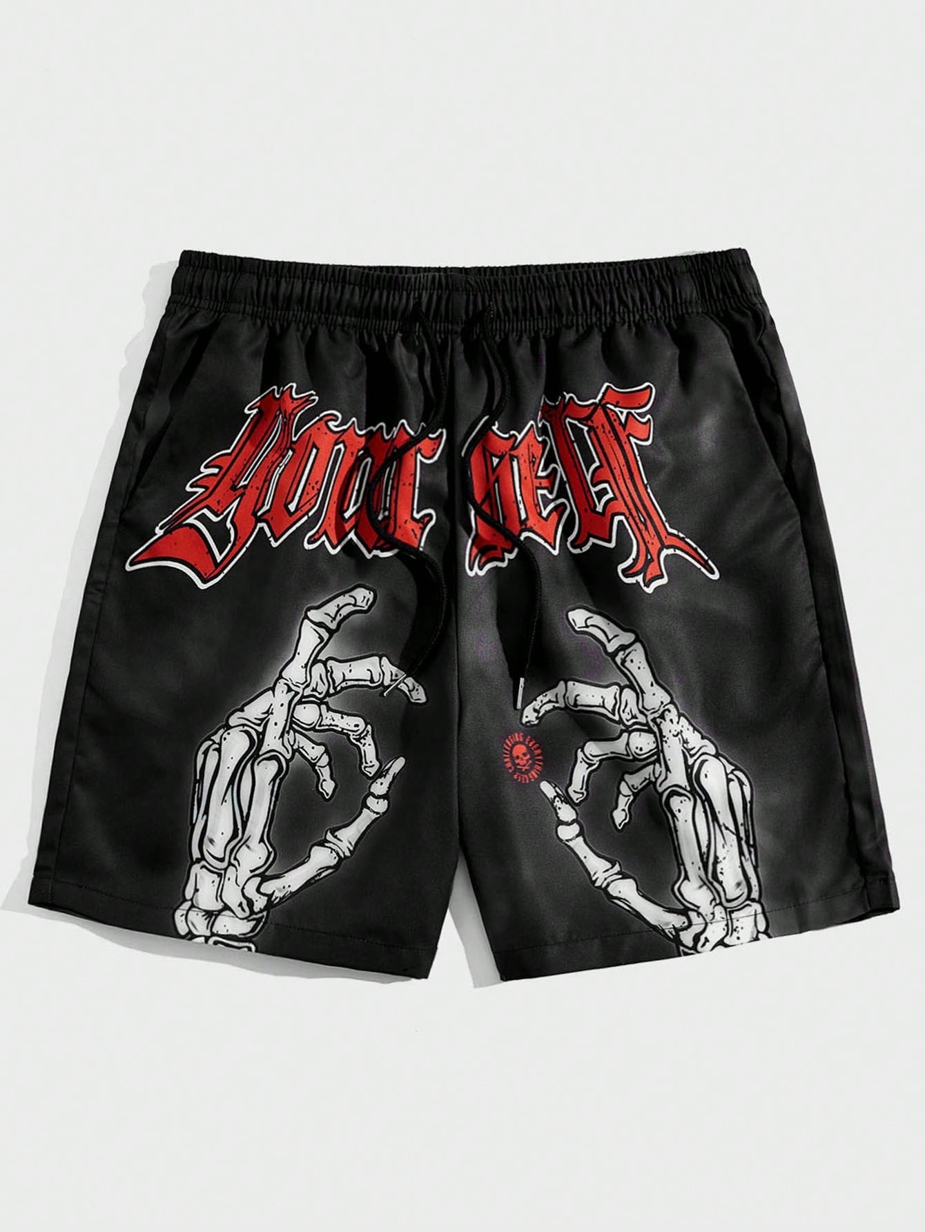 Goth Men's Skull Hand & Letter Printed Drawstring Waist Shorts