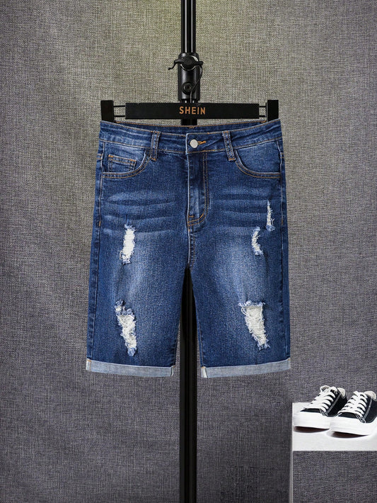 Tween Boy Distressed Denim Shorts With Washed Effect