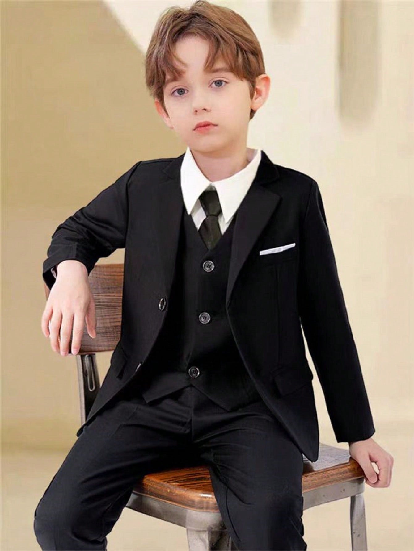 Tween Boy Solid Color Gentleman Suit Set, Single Breasted Suit Jacket And Pants 2pcs/Set