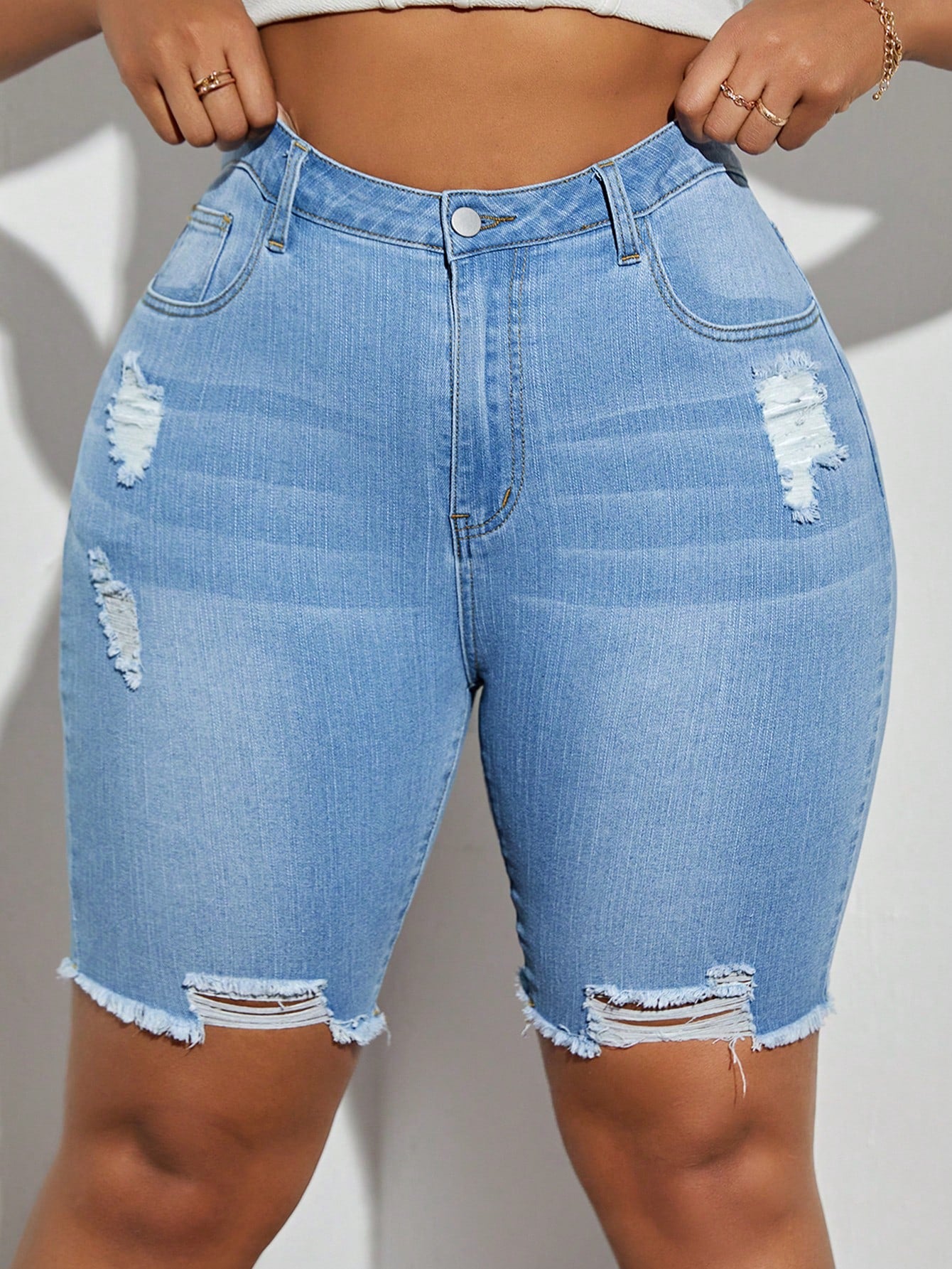 Plus Size Women's Trendy Distressed Denim Shorts