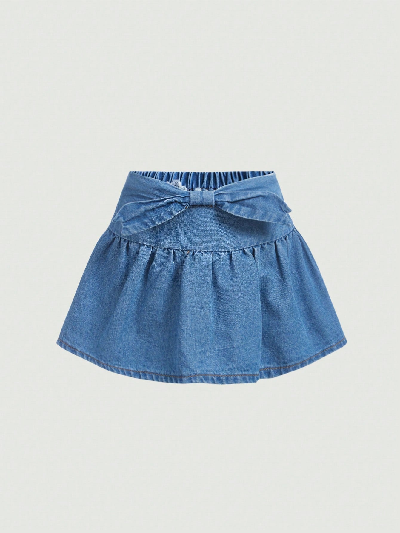 Young Girl's Cute Bow Decoration Denim A-Line Skirt