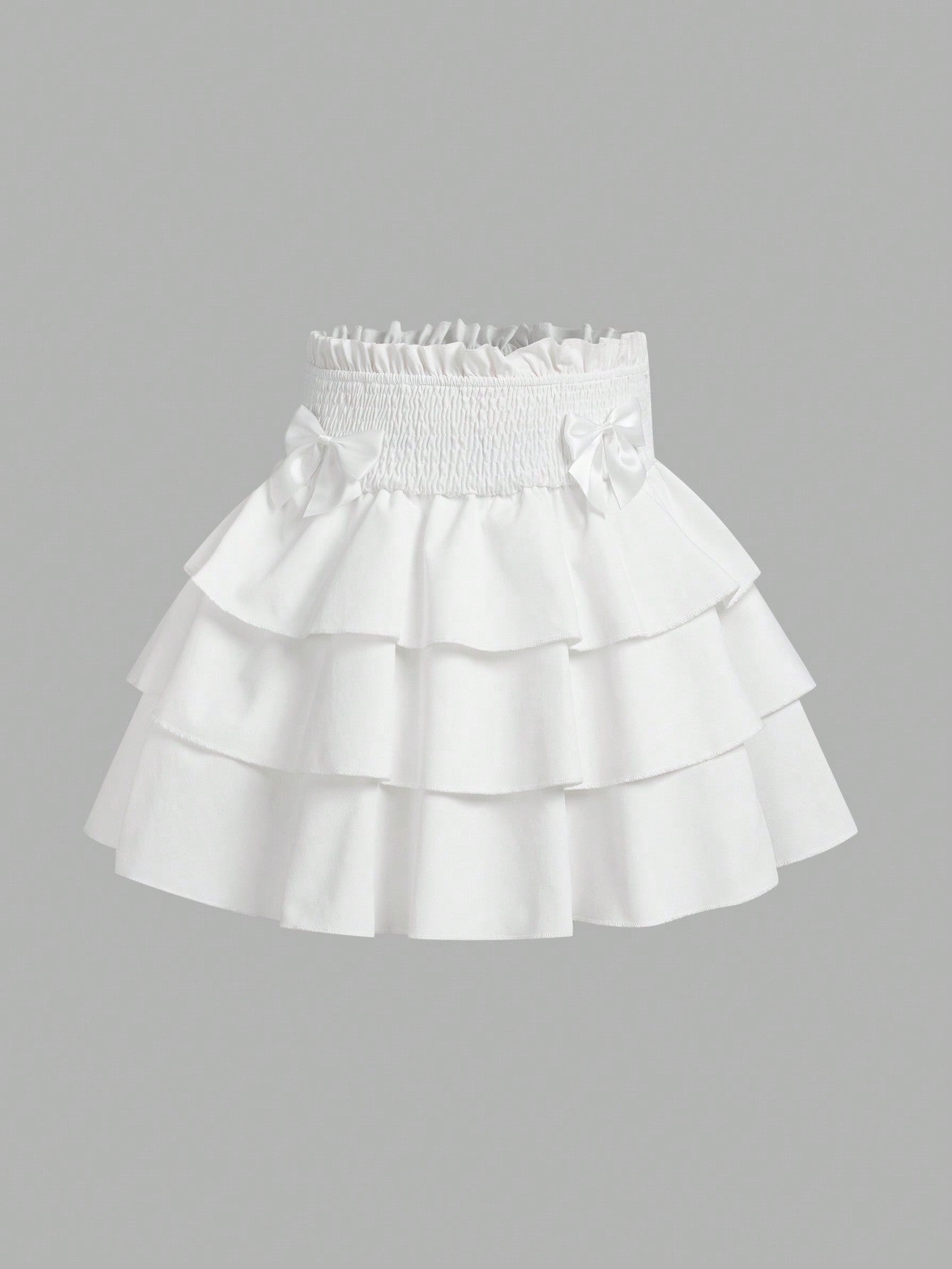 Tween Girl's Waist Gathering Trimmed With Ruffles, Bowknot Decor, Cute Cake Skirt With Splicing Design