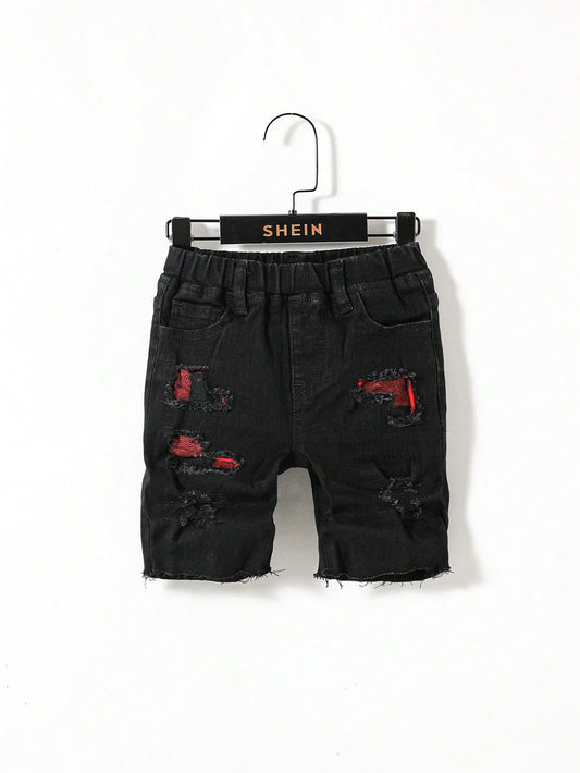 Young Boy Toddler Boys' Casual Tight Irregular Cut Distressed Denim Shorts