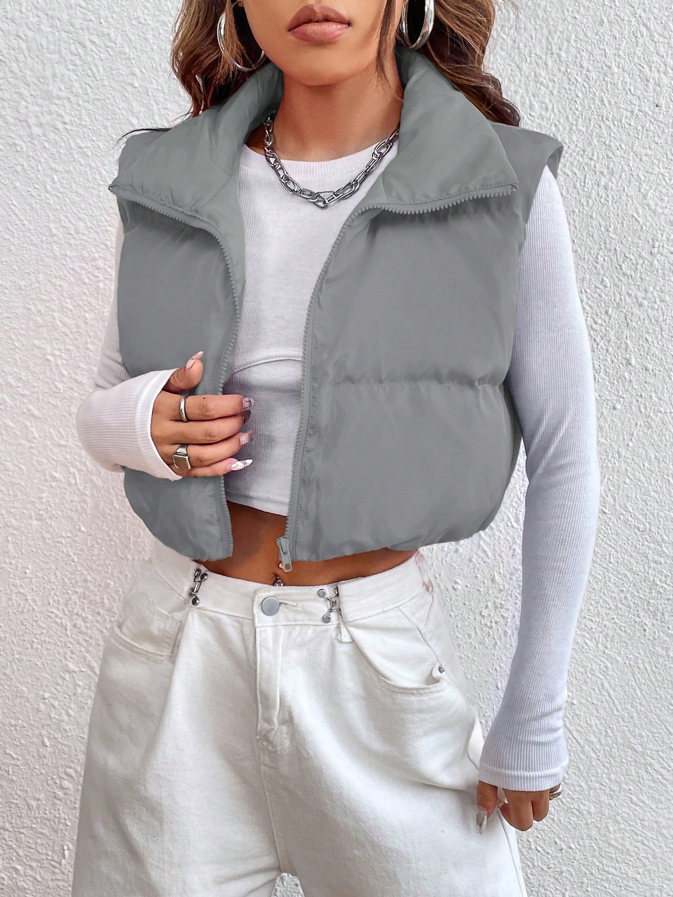 Zipper Front Vest Puffer Coat