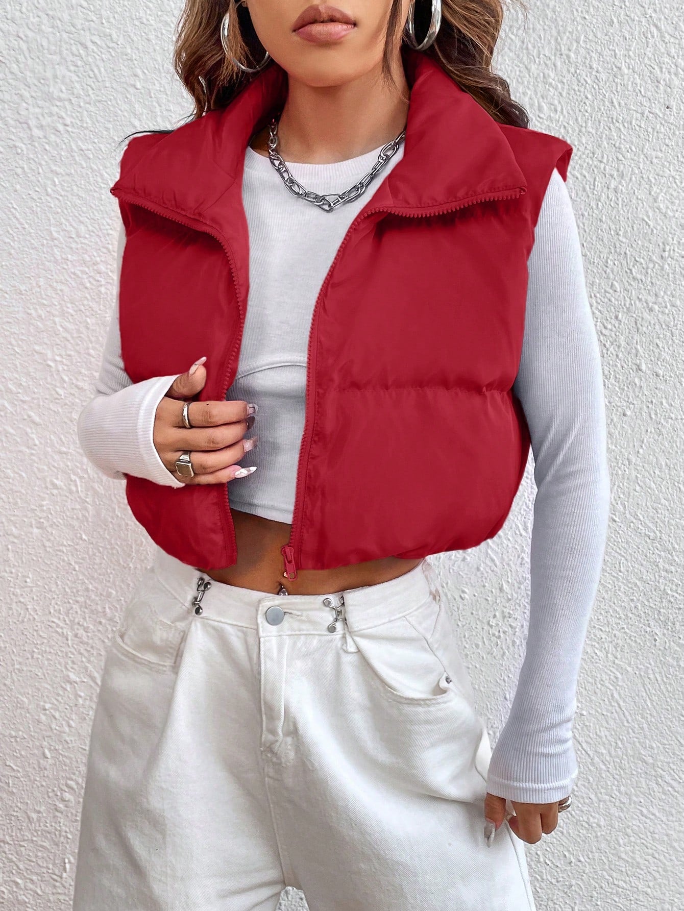 Zipper Front Vest Puffer Coat