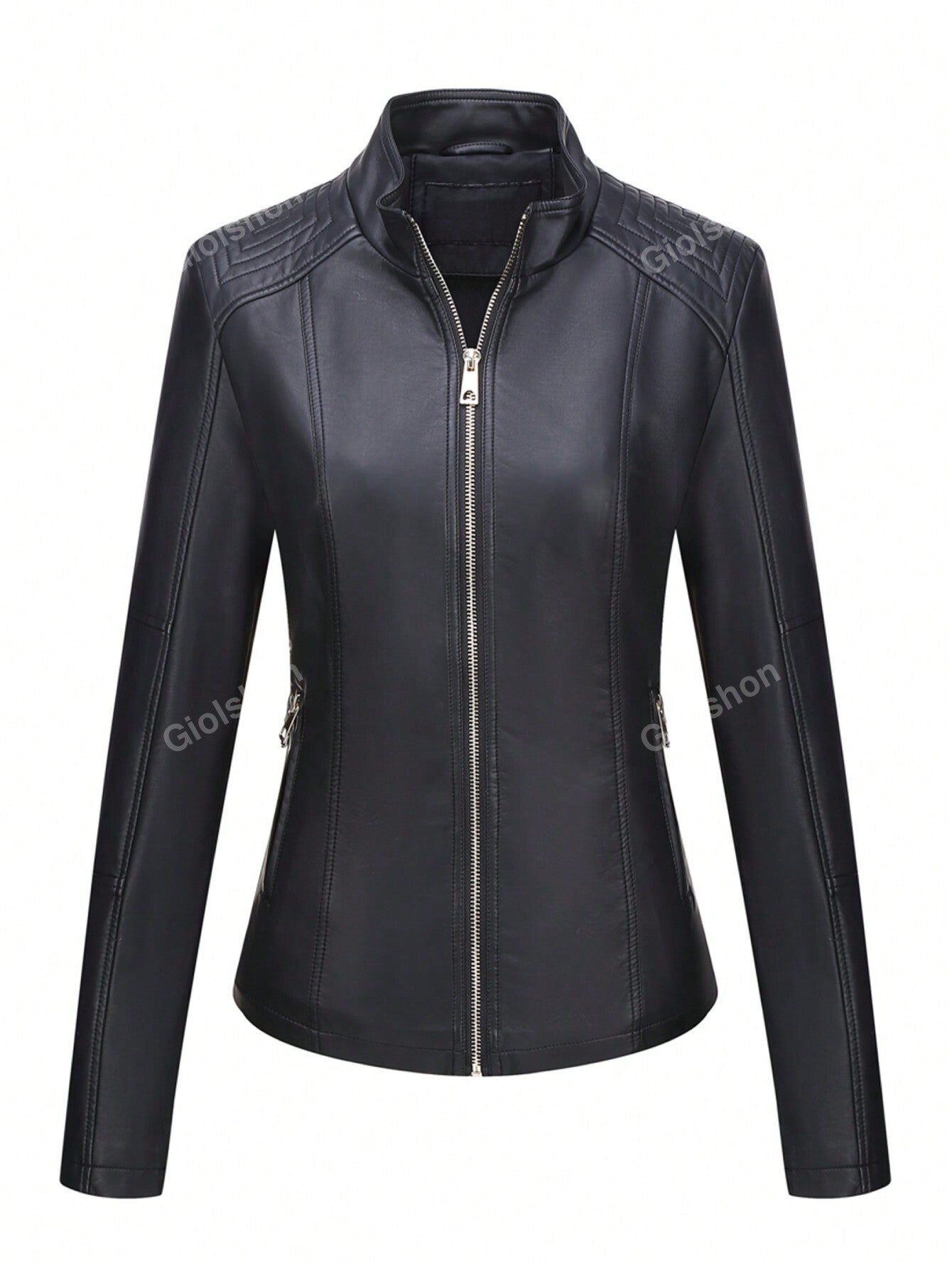 Plus Size Women's Autumn & Winter Motorcycle PU Jacket, Simple Commuter Coat