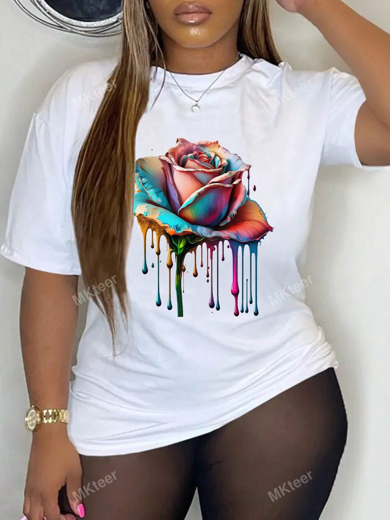 Black Queen Afro  Dripping Art Women's Plus Casual Tee T Shirt