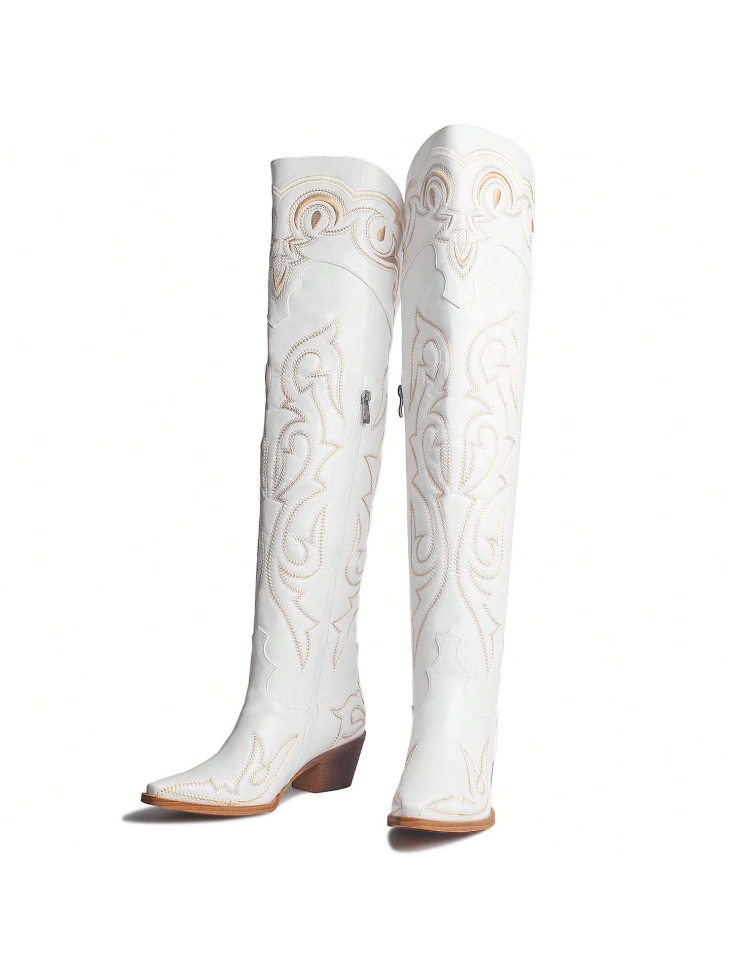 Women's Over-The-Knee Cowboy Boots-Western Thigh High Boots-Knee High Cowgirl Wide Calf Boots With Slide Zipper