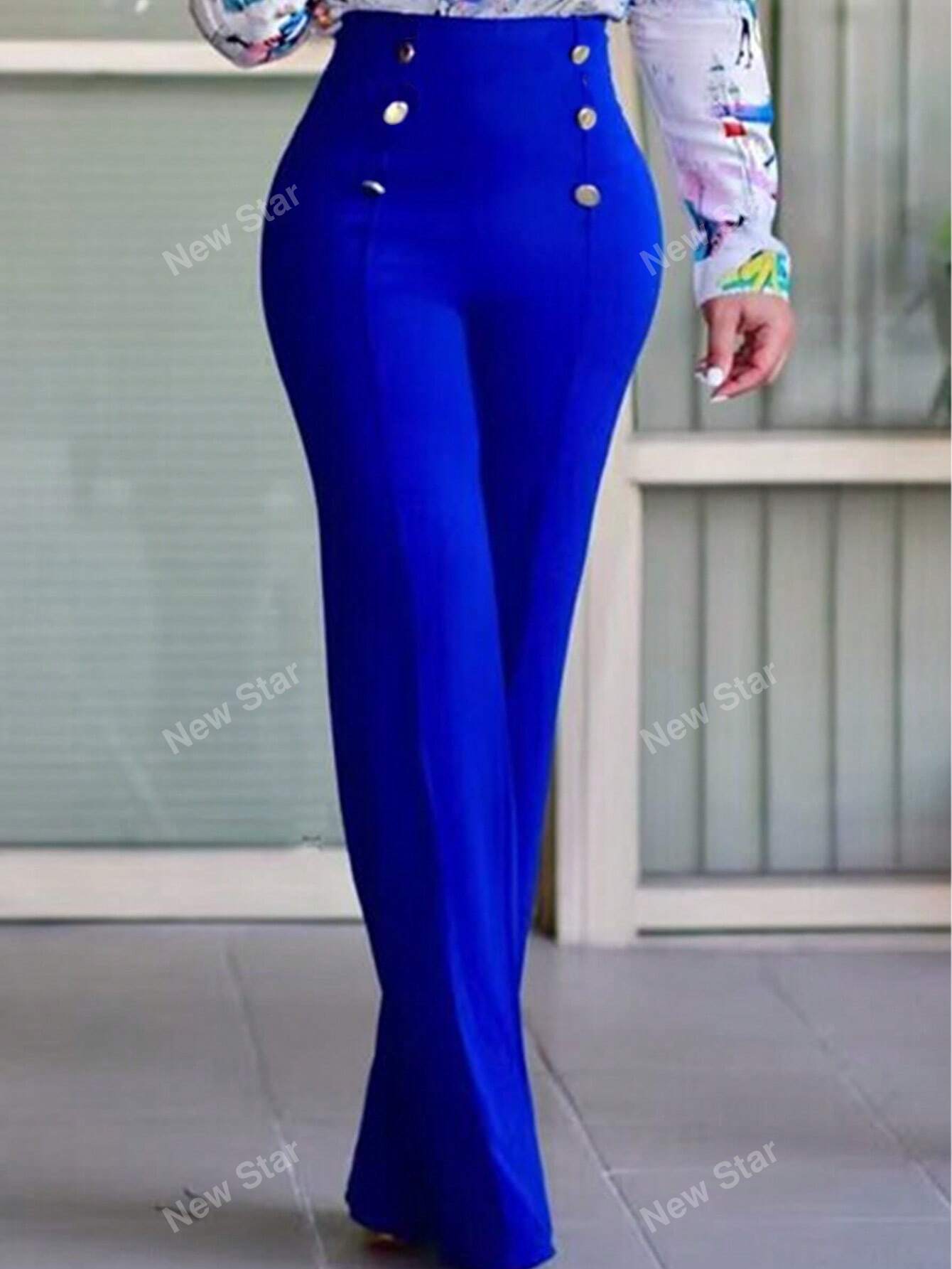 Fashionable Button Decorated Simple Street Style Wide Leg Pants, Versatile