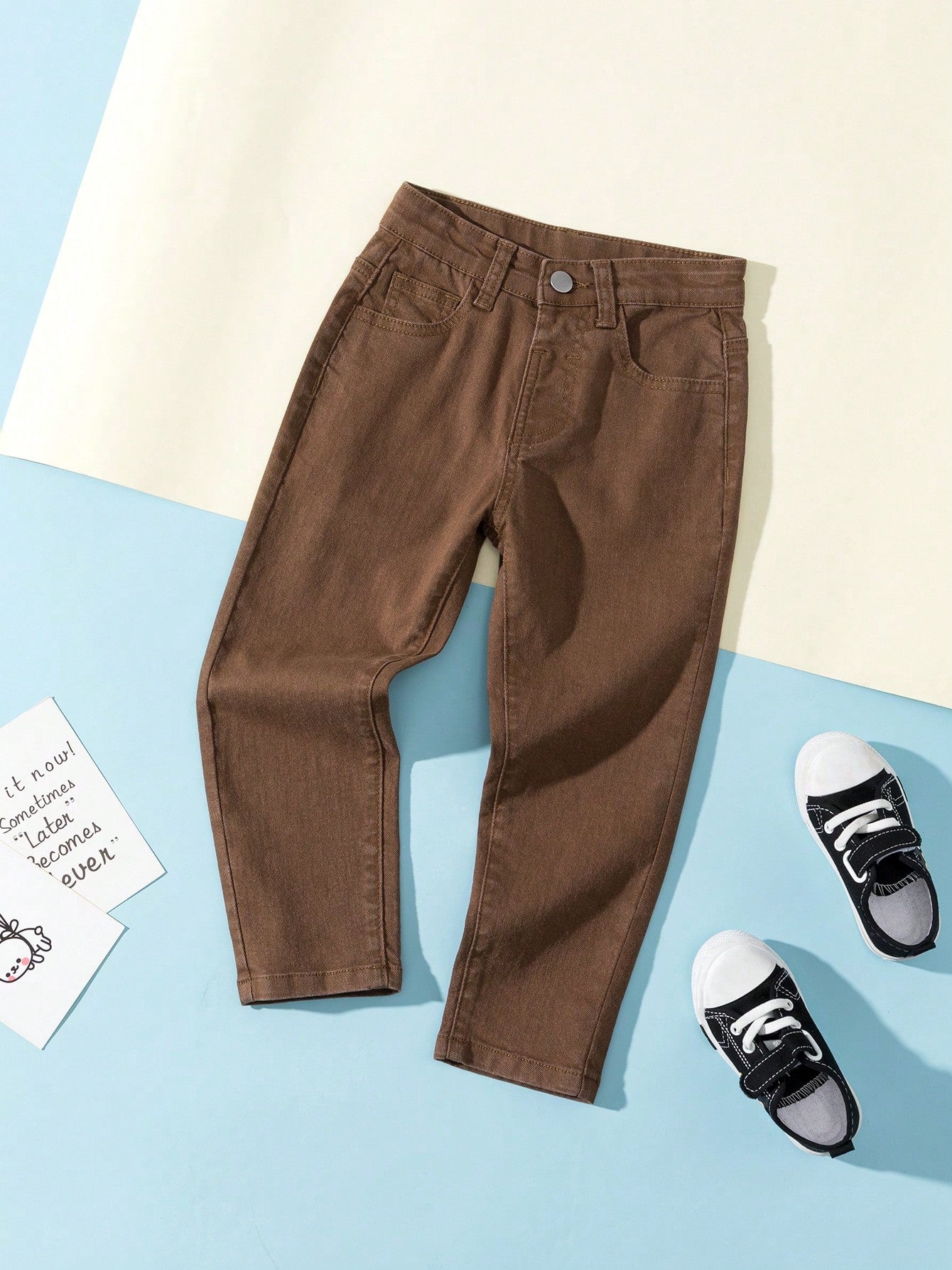 Young Boy Neutral Casual All-Match Straight Leg Jeans With Five Pockets, College Style, Daily Wear Fashionable Clothing Item