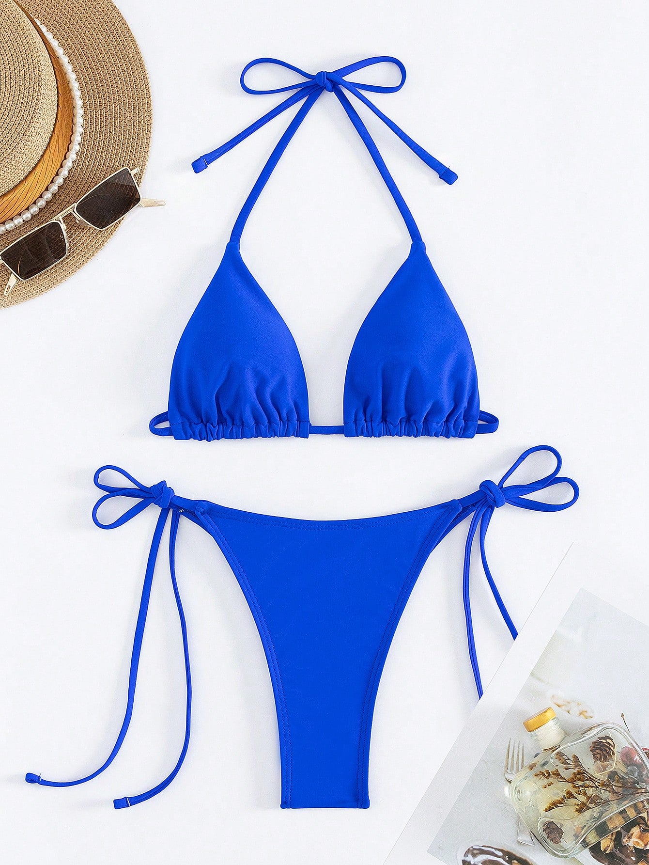 Women's Bikini Set Two-Piece Sexy Halterneck Lace-Up Three-Point Bikini Set Summer Beach