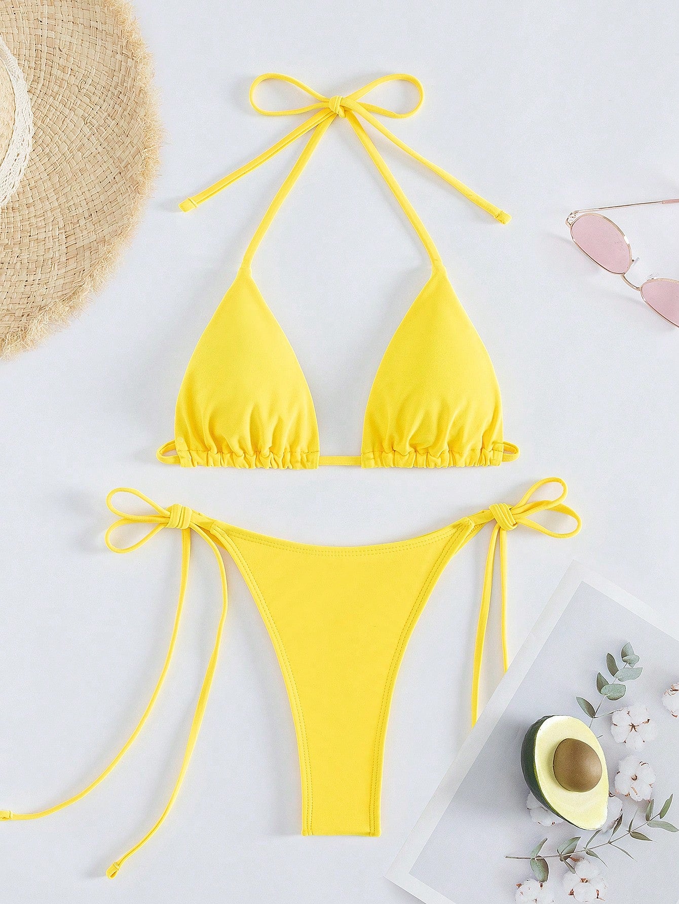 Women's Bikini Set Two-Piece Sexy Halterneck Lace-Up Three-Point Bikini Set Summer Beach