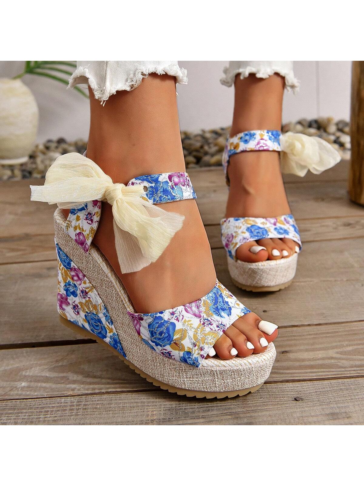 New  High Heel Platform Wedges Waterproof Sandals For Women, Fashionable And Versatile Large Size 43 Ribbon Shoes