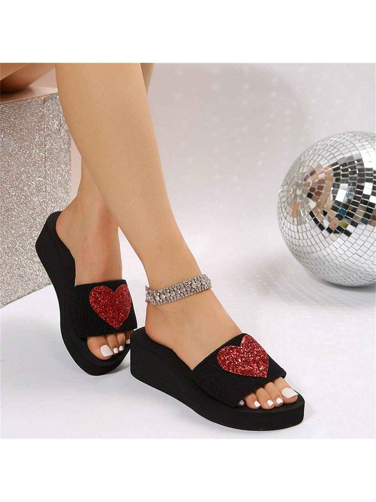 Rhinestone Butterfly Decor Wedge Sandals