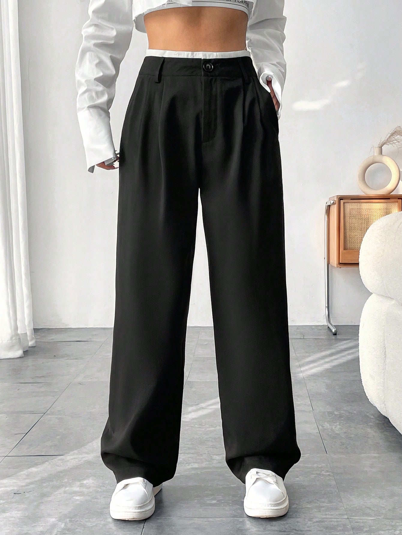 Women's High Waist Slanted Pocket Suit Pants