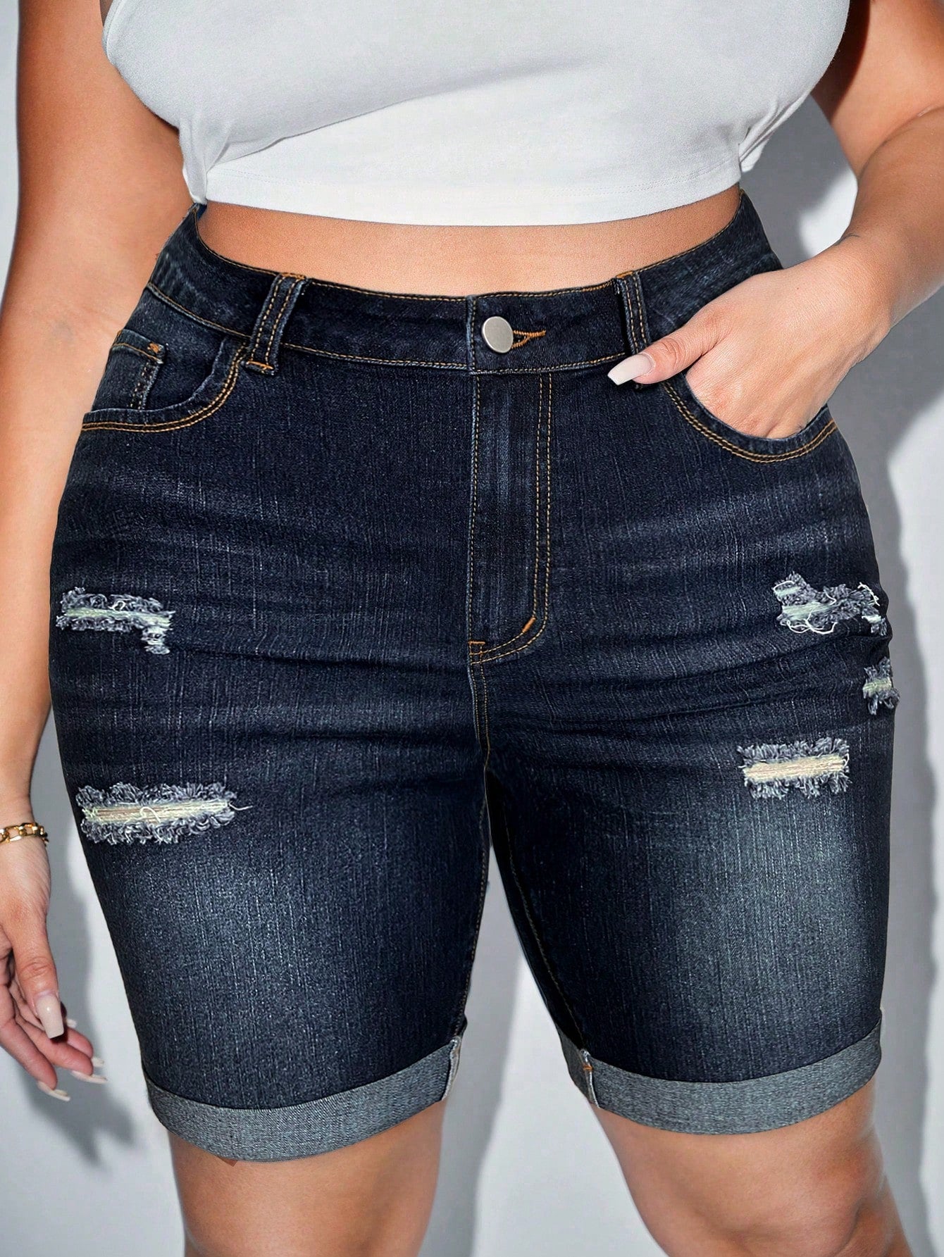 Plus Size Women's Distressed Denim Shorts