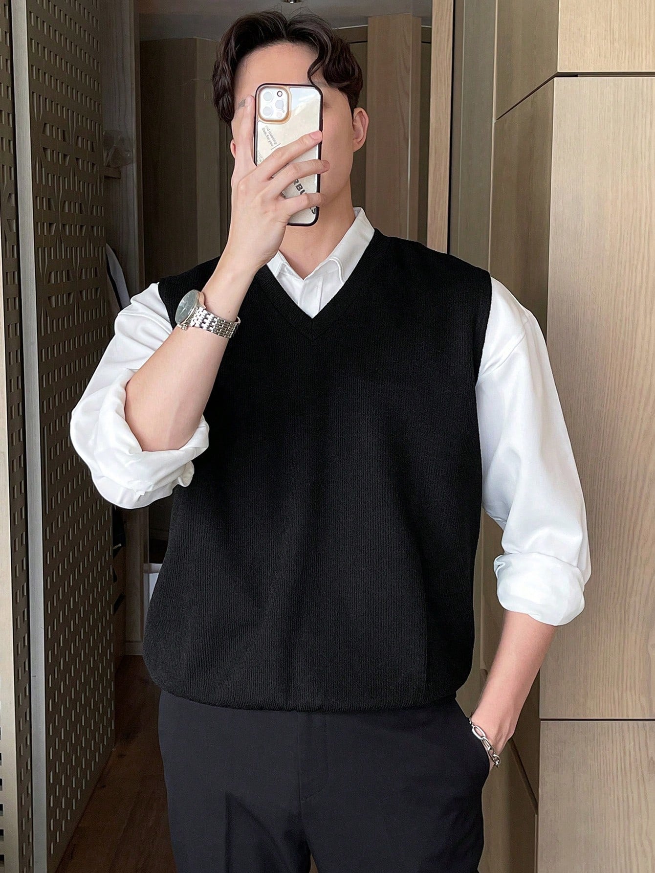 Men's Solid Color Simple Style Sleeveless Knitted Vest For Daily Wear