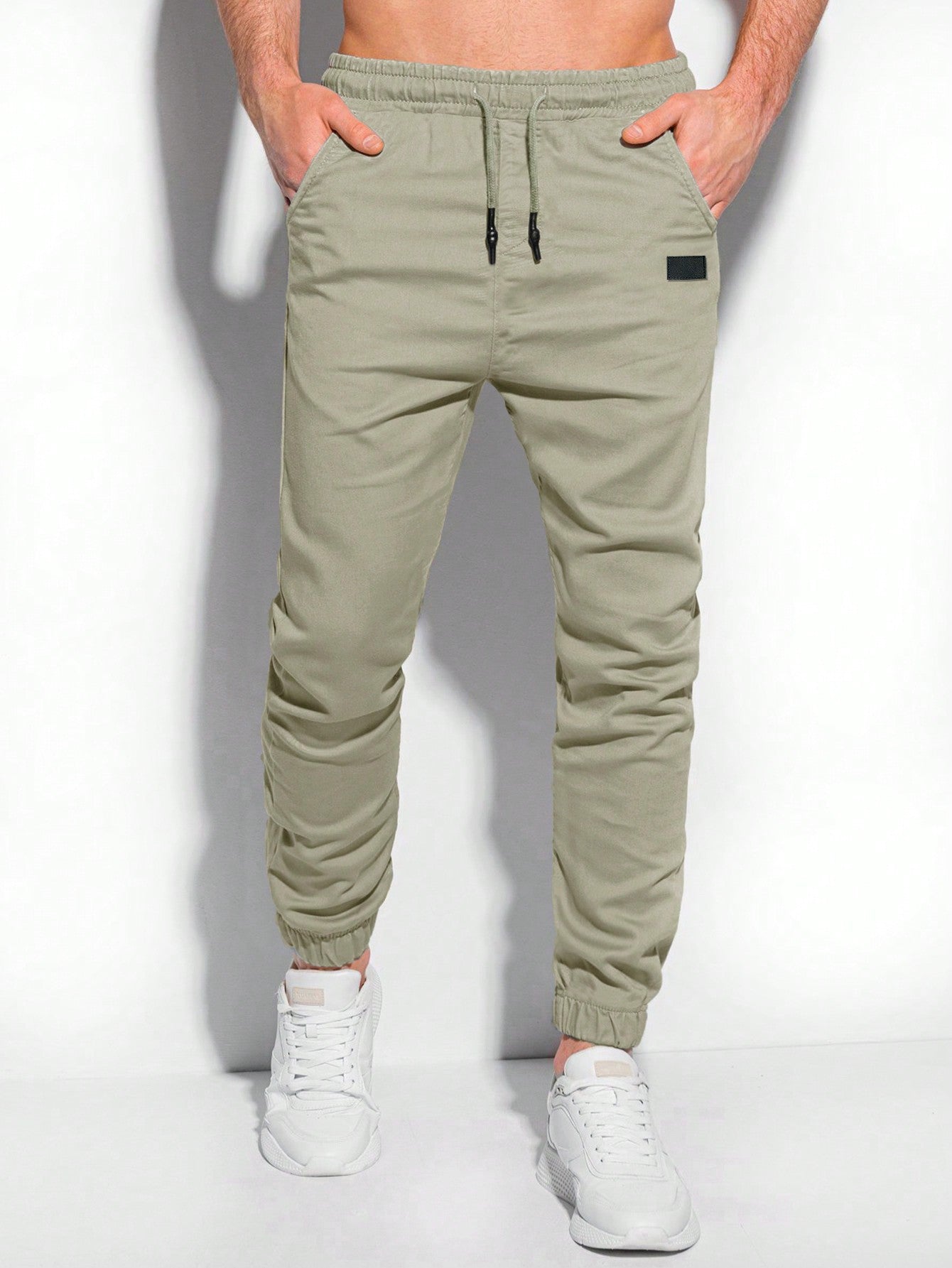 Men's Jogger Pants With Decorative Drawstring Waist And Ribbed Hem