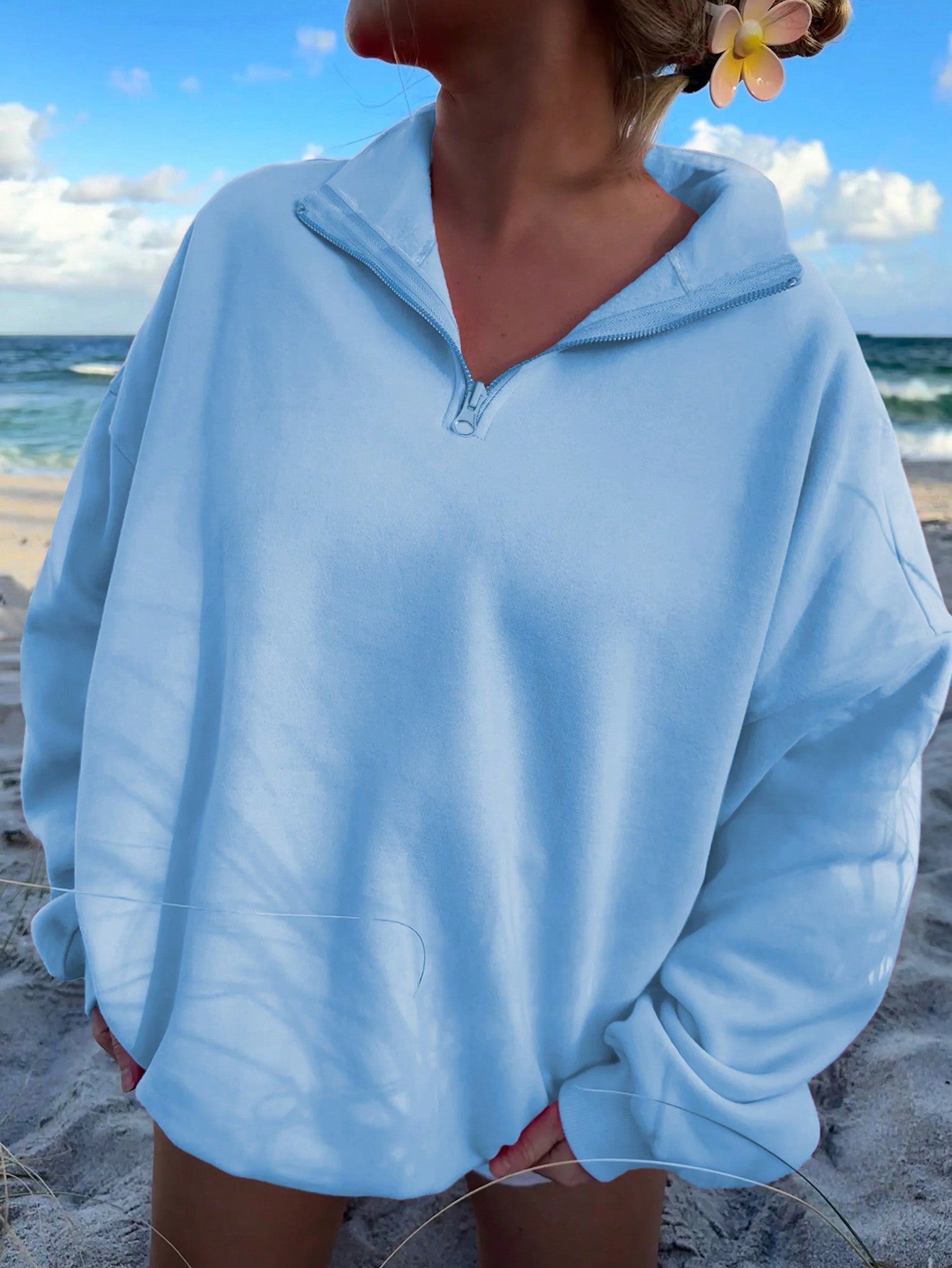 Solid Color Drop Shoulder Sweatshirt