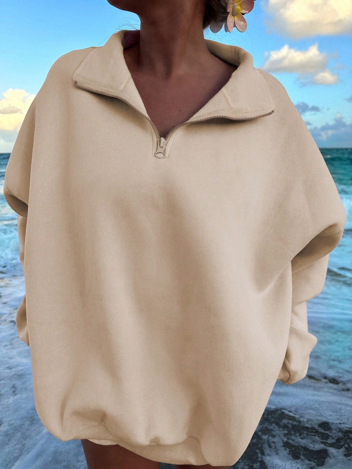 Solid Color Drop Shoulder Sweatshirt