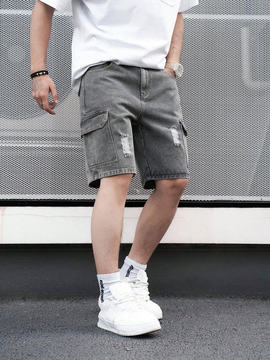 Men's Casual Denim Shorts With Multiple Pockets