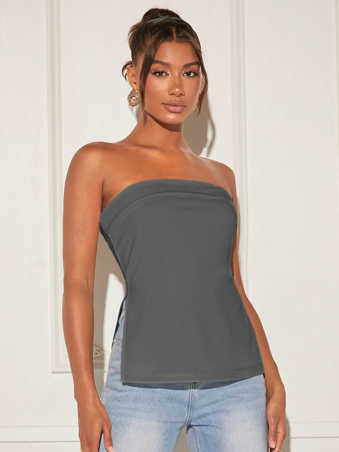 Solid Split Hem Tube Top