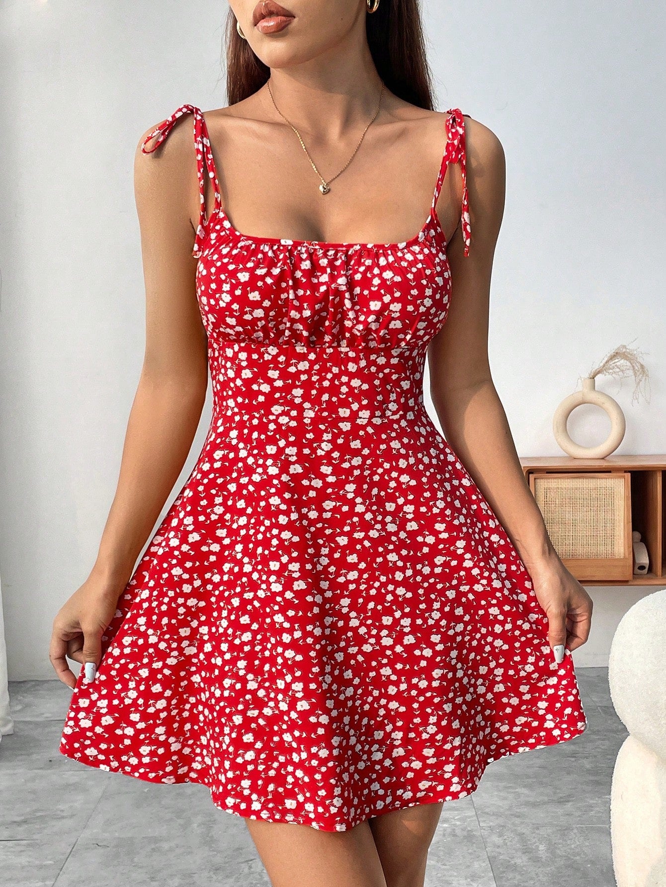 Ditsy Floral Printed Empire Waist Strappy Sundress