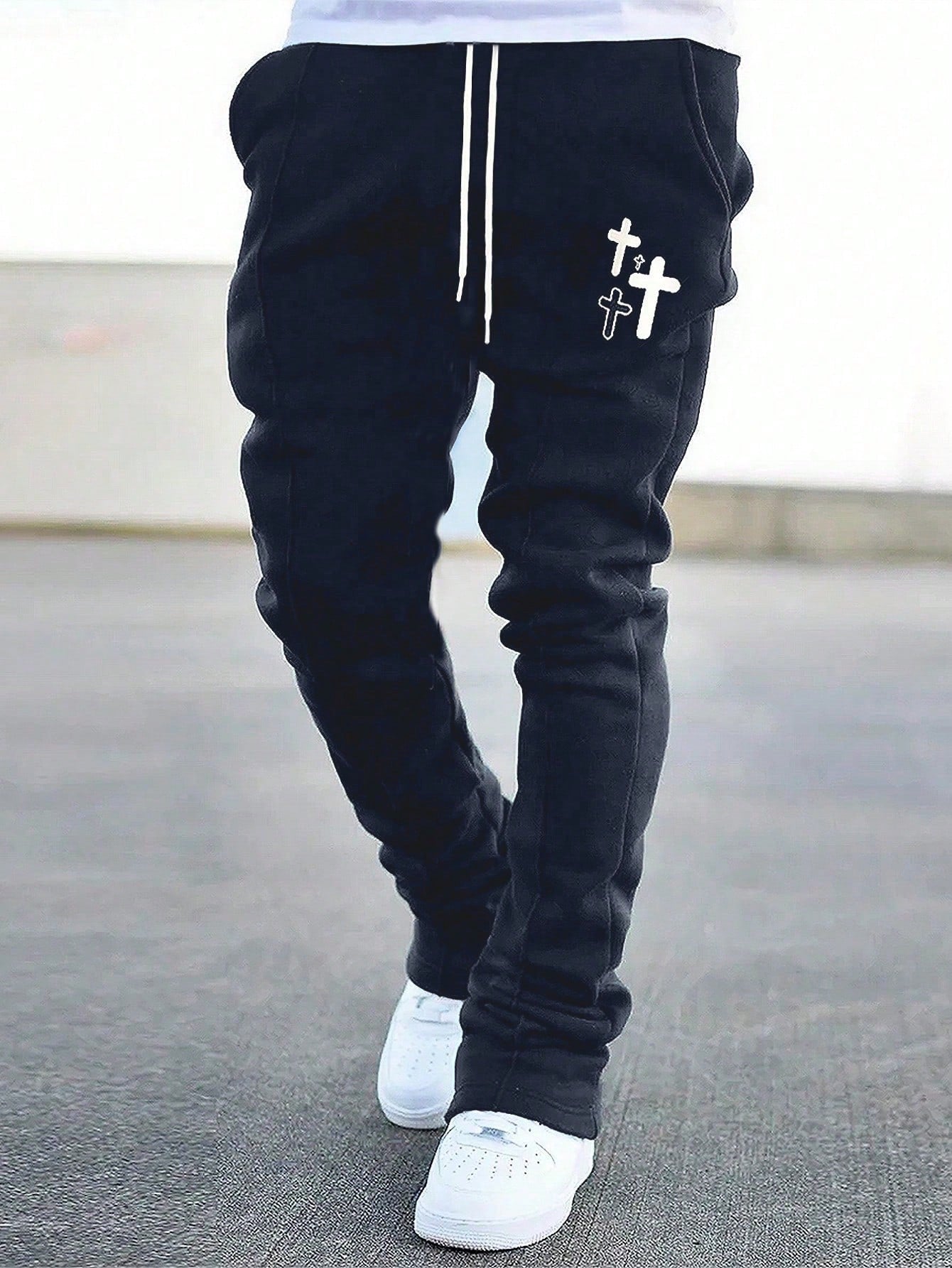 Men's Drawstring Joggers With Cross Print