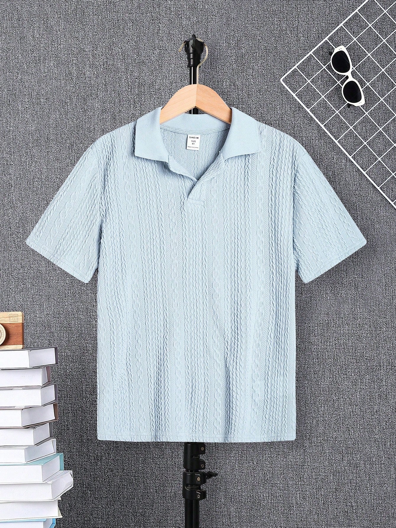 Tween Boys' Solid Color Textured Collar Polo Shirt