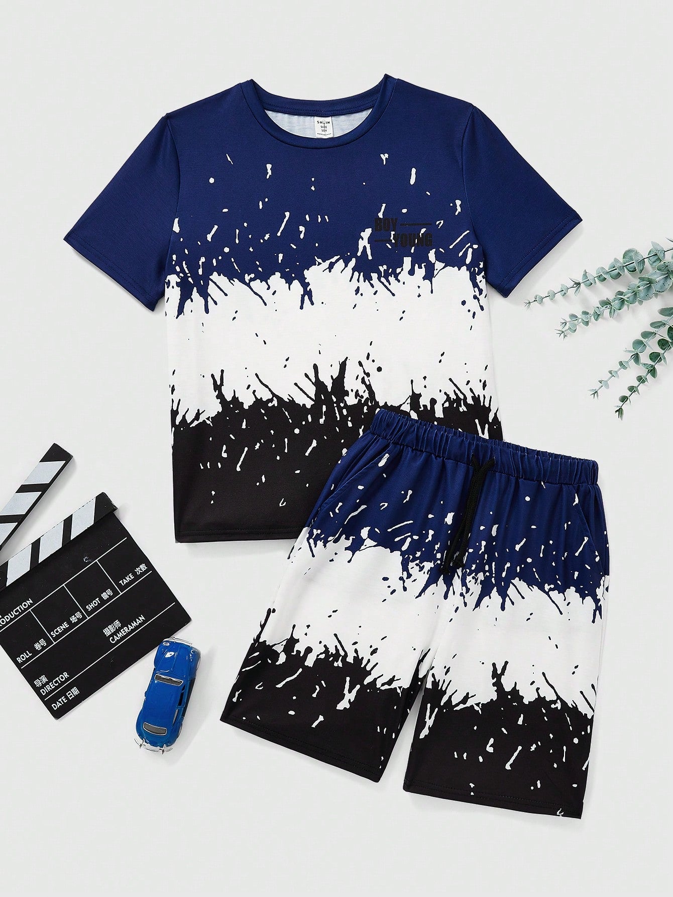 Tween Boy Letter Graphic Colorblock Tee And Shorts Set