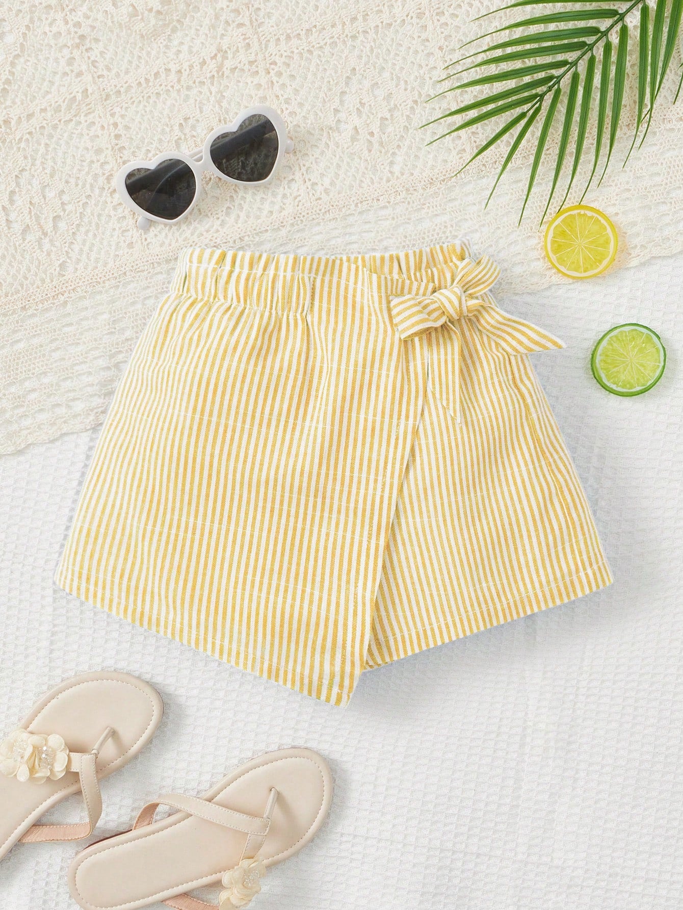 Young Girl Striped Print Wrap Knot Side Skort