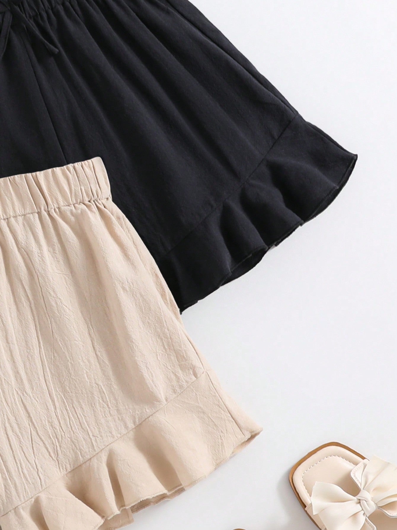 Kids Solid Color Ruffle Hem Shorts For Teen Girls