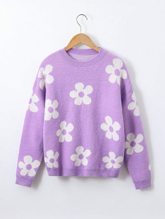 Teen Girls' Floral Simple All-Match Spring/Summer Sweater