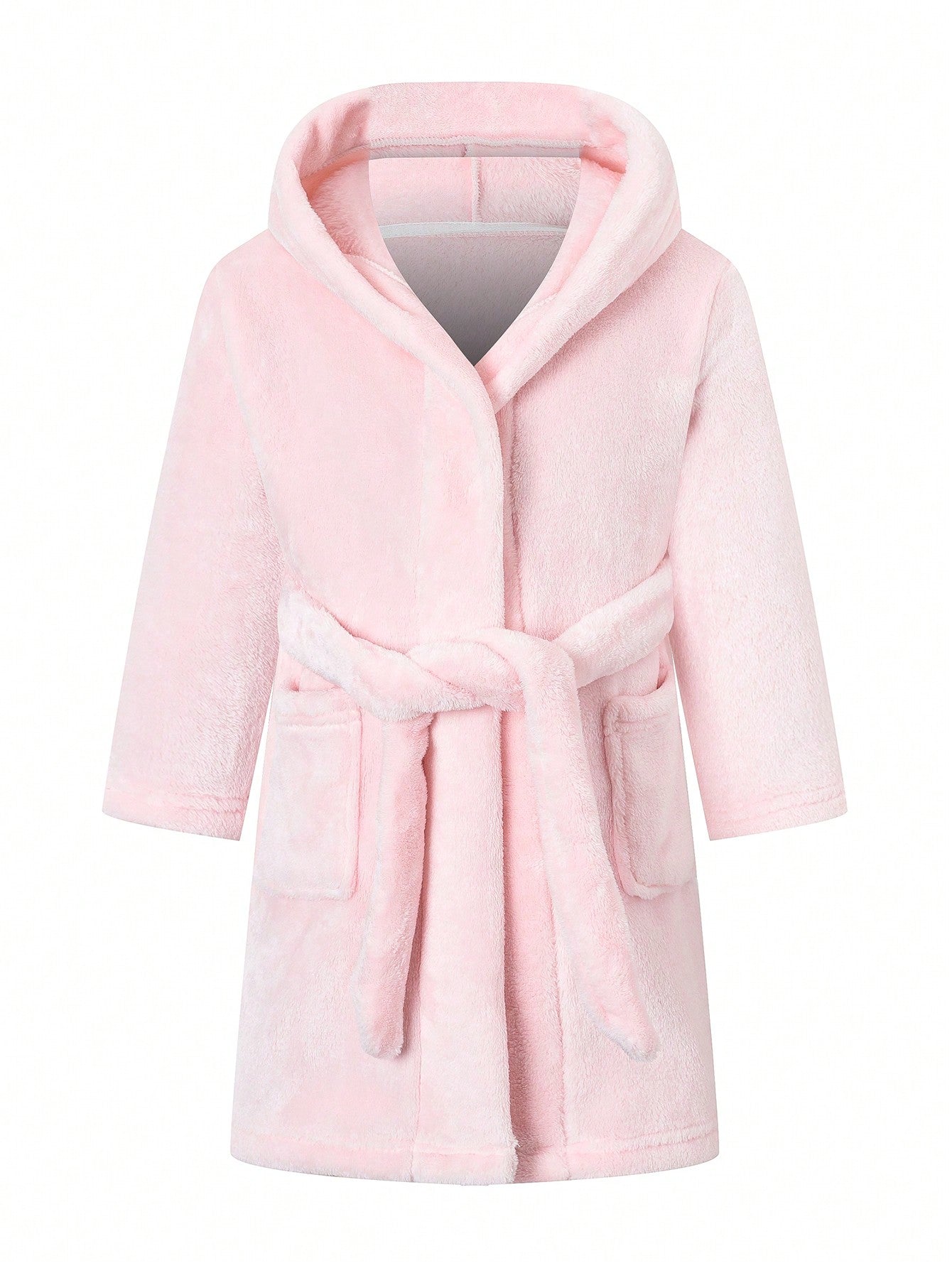 Young Girl Long Sleeve Hooded Flannel Solid Color Simple Homewear Sleepwear, Autumn/Winter