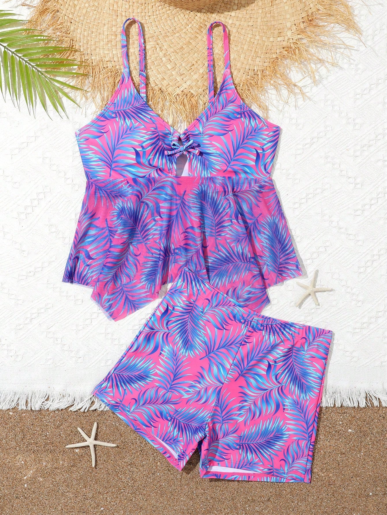 Teen Girls' Separated Two-Piece Swimsuit With Plant Print