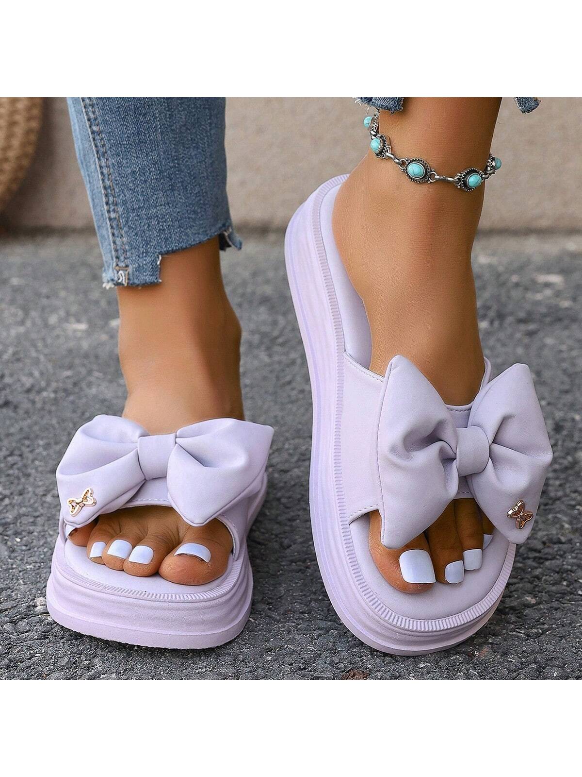 Women's Flat Sandals, Slip On Open Toe Bow Knot Crisscross Strap Slide Sandals, Casual Summer Shoes In Beige