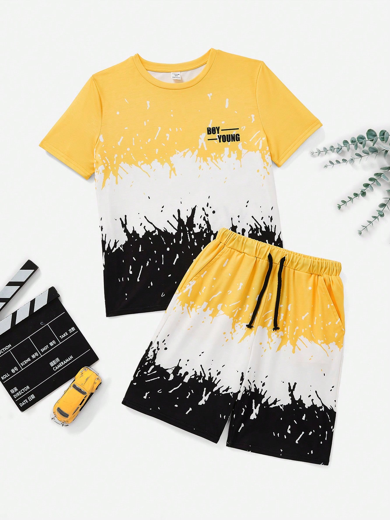 Tween Boy Letter Graphic Colorblock Tee And Shorts Set