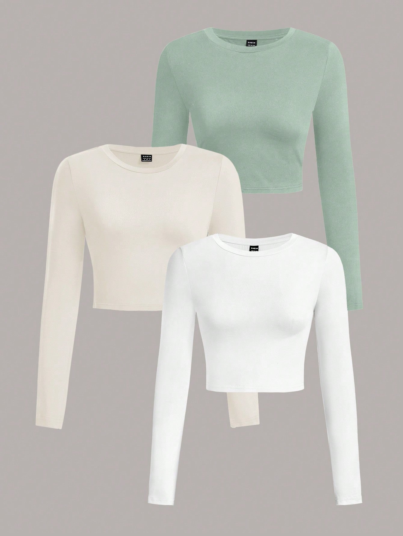 3pcs/Set Casual Solid Color Crew Neck Long Sleeve Slim Fit T-Shirt Women, Suitable For Spring And Autumn