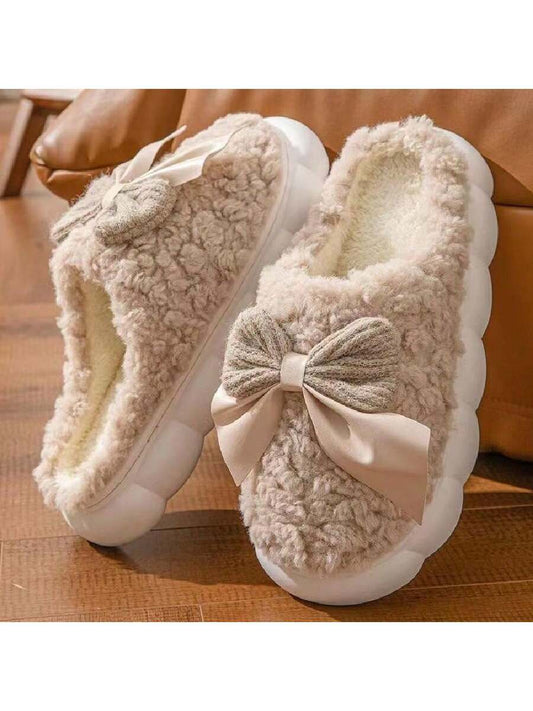 New Women's Cute Slippers, Warm, Anti-Slip, Home, Bowknot, Lightweight & Soft