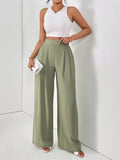 Women Dress Pants Uniform Pants Teacher Pants Ladies' Commuting Black Striped Elastic Waist Wide Leg Trousers With Double Pockets