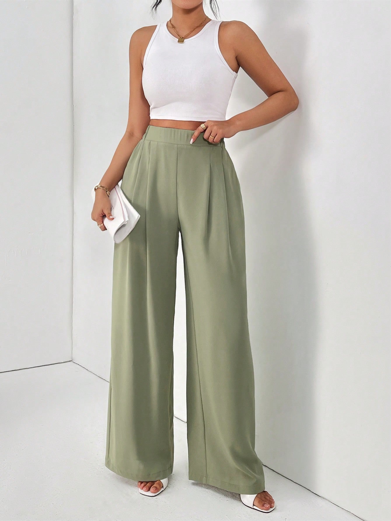 Women Dress Pants Uniform Pants Teacher Pants Ladies' Commuting Black Striped Elastic Waist Wide Leg Trousers With Double Pockets