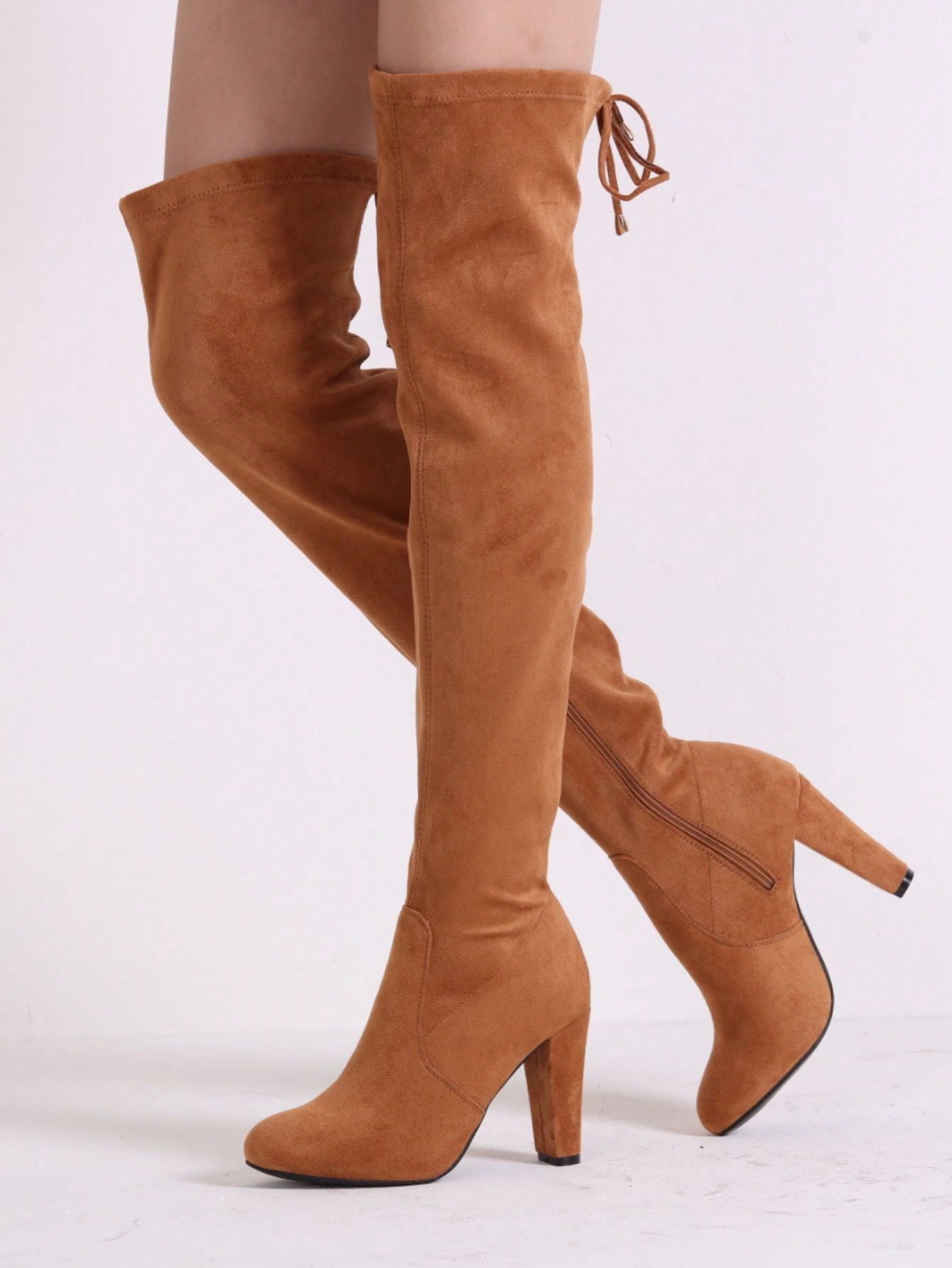 Comfyshoes Women's Fashion Suede High Chunky Heel, Over The Knee High Boots With Zipper