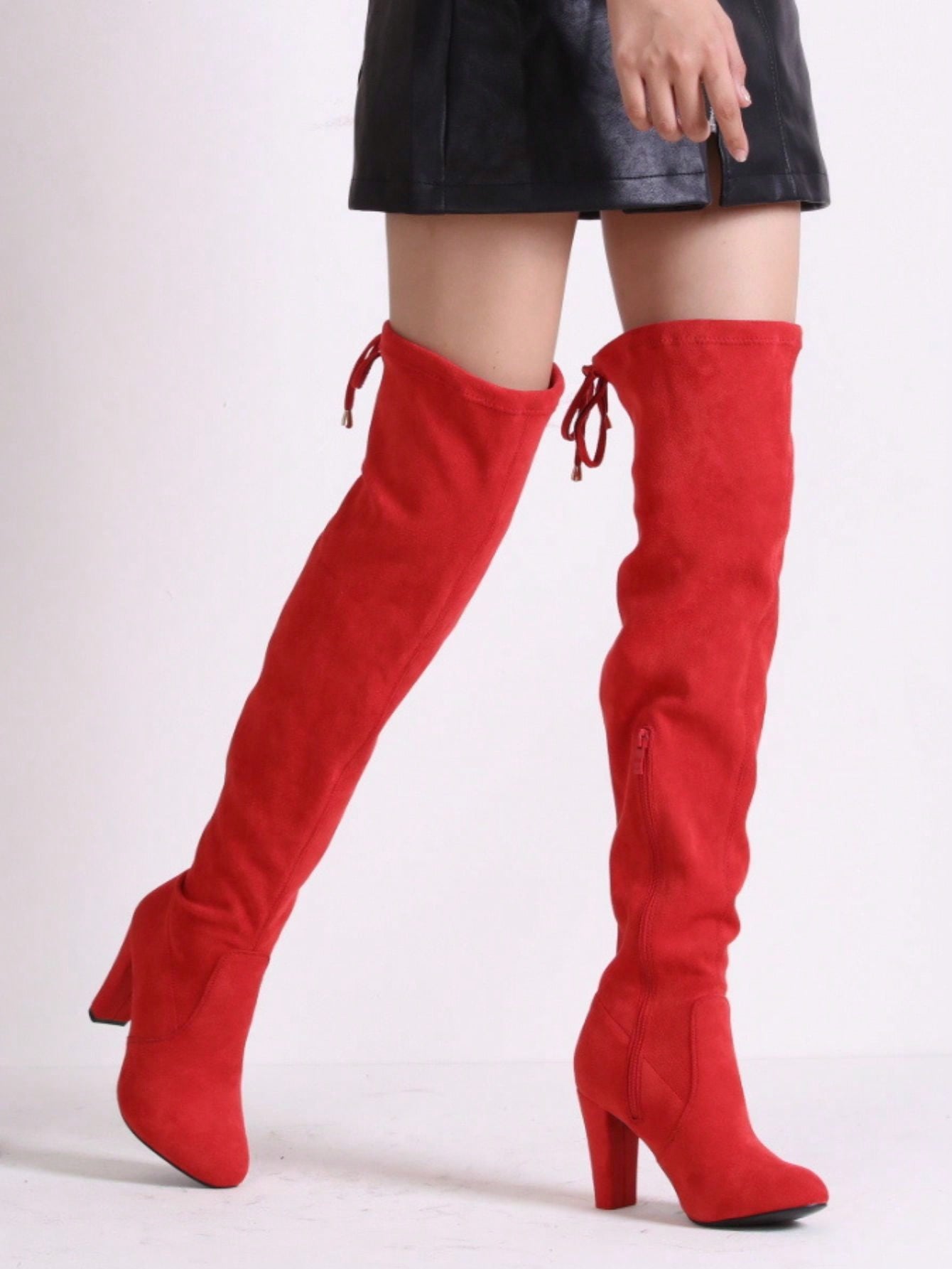 Comfyshoes Women's Fashion Suede High Chunky Heel, Over The Knee High Boots With Zipper