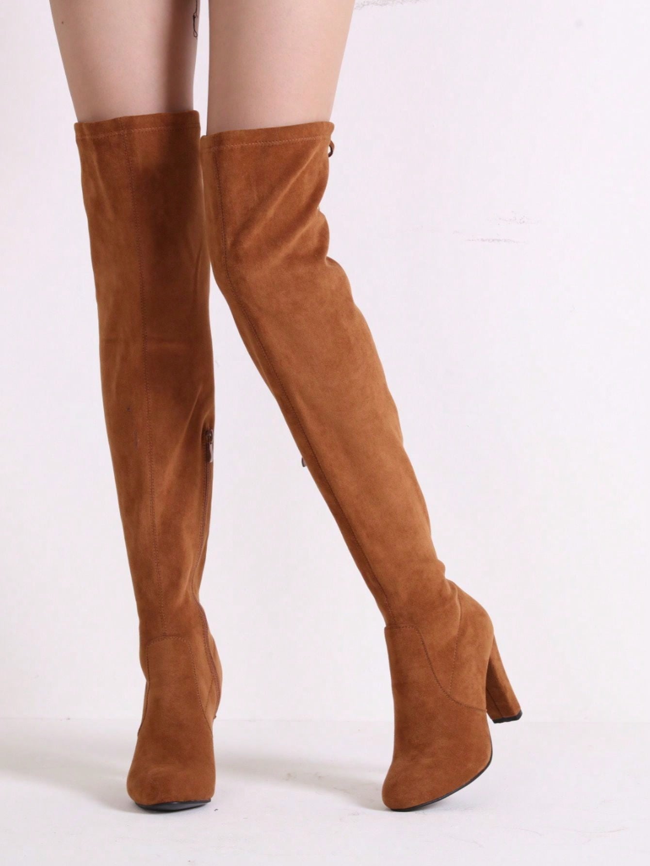 Comfyshoes Women's Fashion Suede High Chunky Heel, Over The Knee High Boots With Zipper