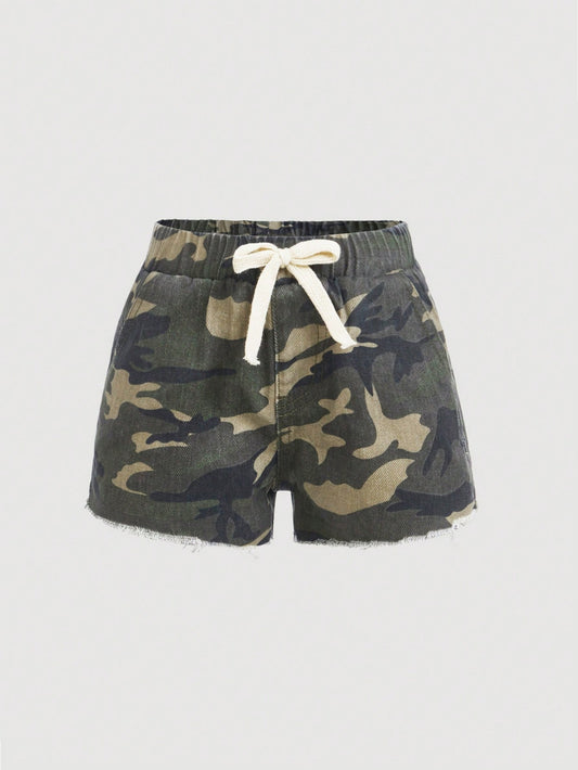 Young Girl Y2K Camouflage Streetwear Cool Denim Shorts