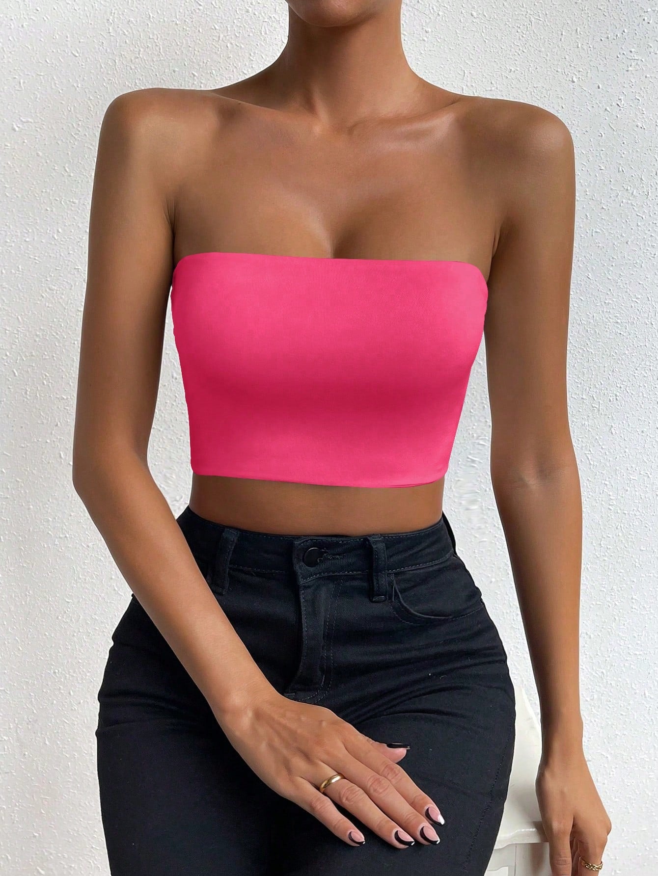 Glamour Ladies Solid Color Cropped Strapless Top