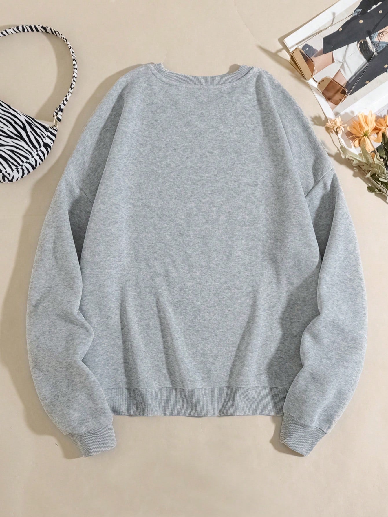 Plus Size Women's Letter Printed Sweatshirt With Dropped Shoulders