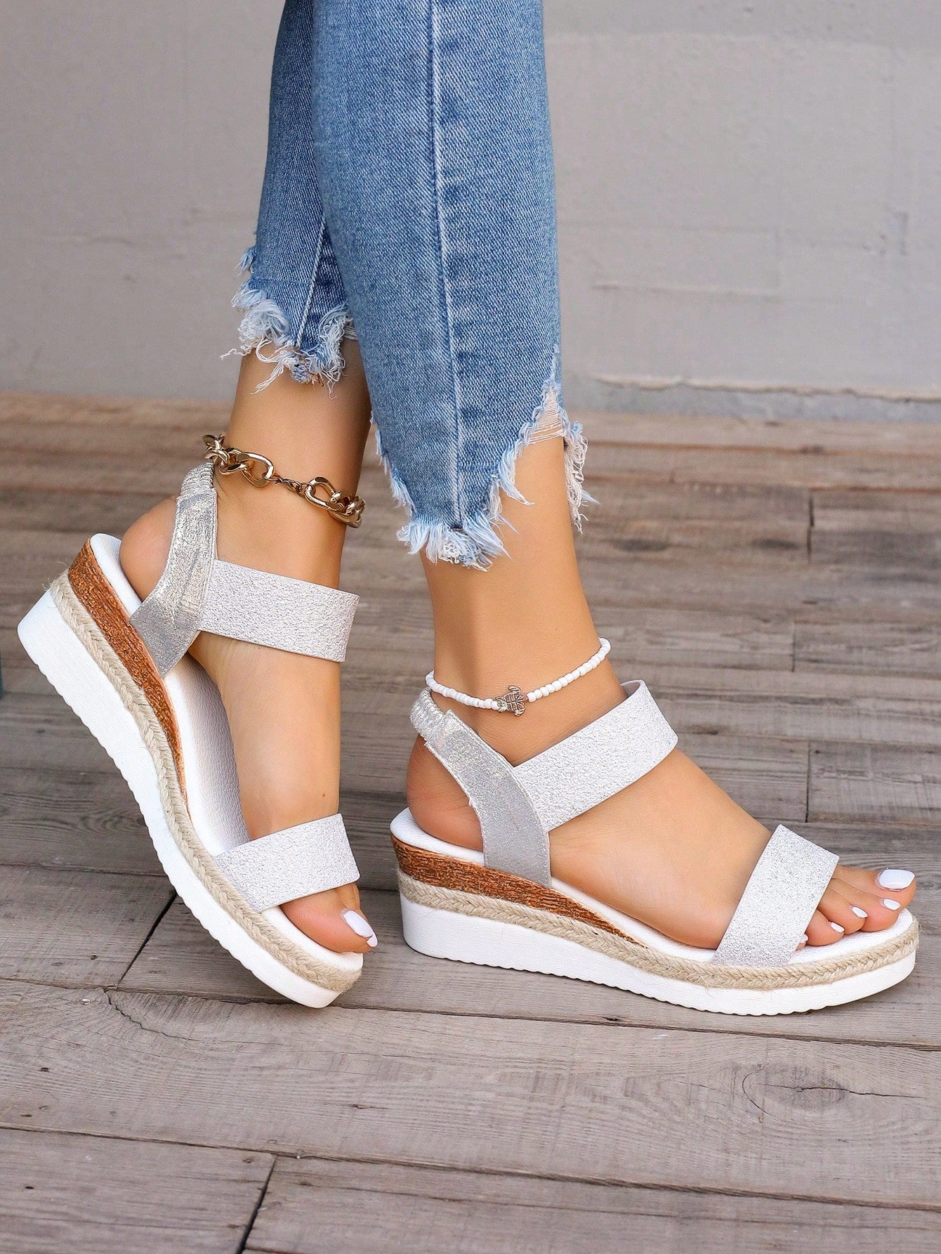 Summer New Style Women High Heels Increase The Height, Waterproof Platform, Thick Bottom, Elastic Band, Open Toe, Wedge Sandals