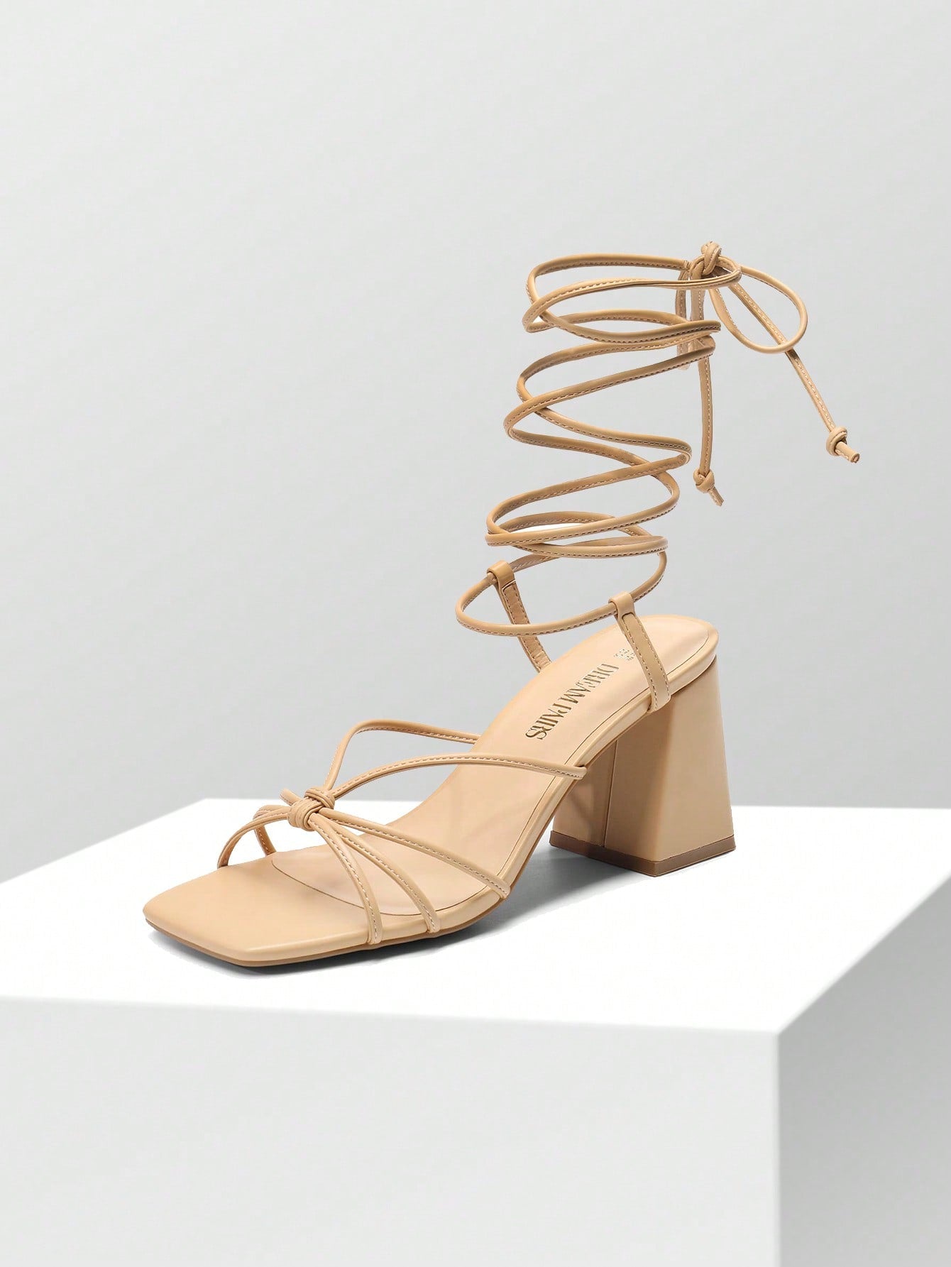 Women Chunky Heeled Strappy Sandals, Lace-Up Stylish Sexy High Heels With Square Toe For Party Travel Date